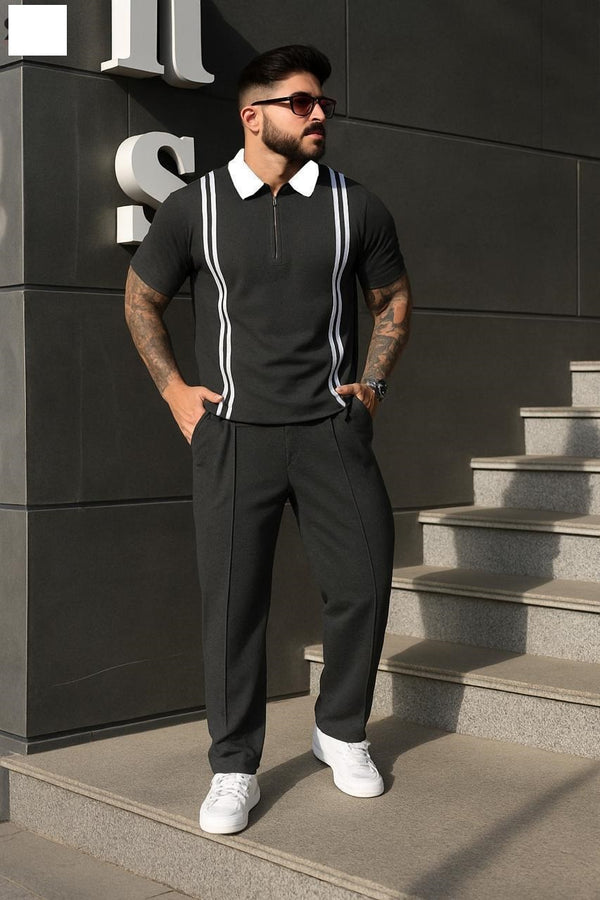 Stripe Zipper Track Suit (Cotton Jersey)