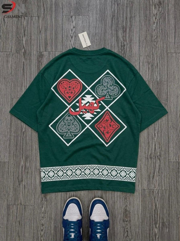 Mix Printed Drop Shoulder T-Shirt (Fine Jersey / Cotton Terry)
