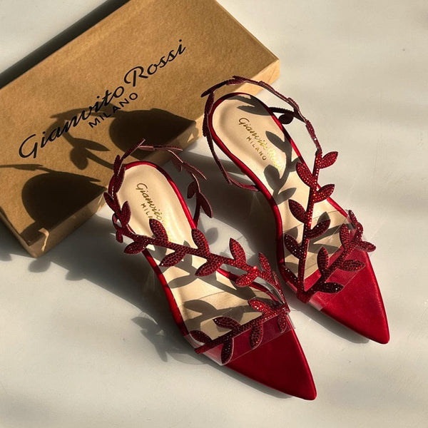 Luxury Embellished Slingback Heels – Transparent Strap Designer Pumps with Brand Box