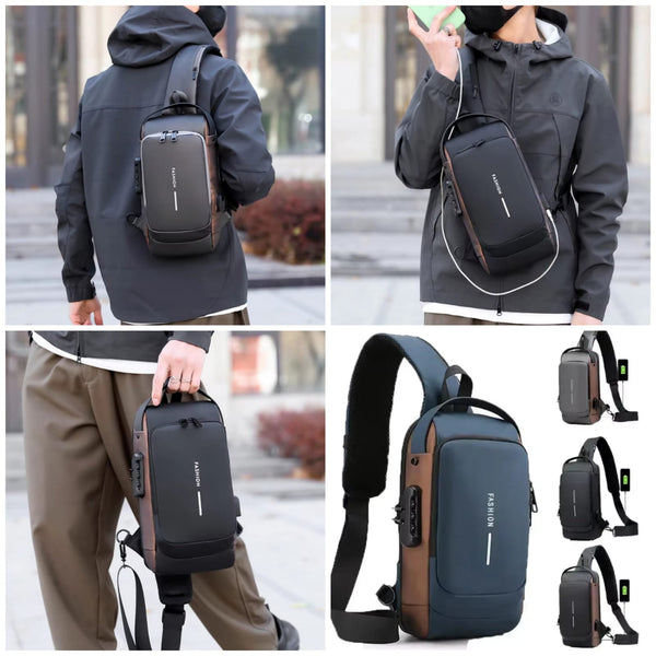 Fashion Anti-Theft Crossbody Sling Bag with USB Charging Port – Waterproof Chest Bag for Men & Women | Free Gift Inside