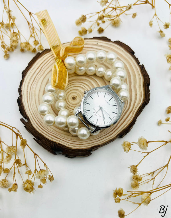 🔥 New Arrival 🔥 Elegant Double Layer White Pearl Watch for Her ✨